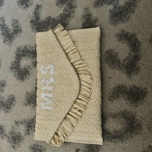 Elegant Fringed Straw Clutch - Tan